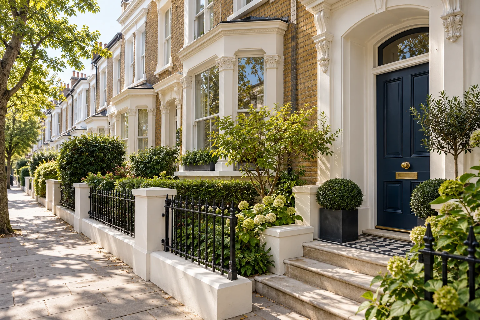 Leafy London street with well-maintained period homes